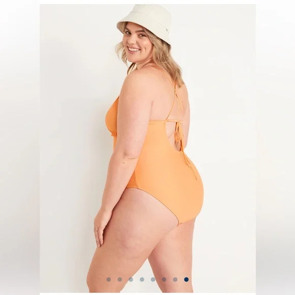 🆕 Old Navy Women’s V-Neck Ruffle-Trim Cutout One Piece Swim Swimsuit Mango 8-10 - Picture 7 of 15
